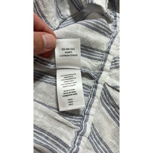 Rails Marti Cayman Stripe Blouse Lightweight Linen Button Up Tie Waist Size S - Picture 16 of 16